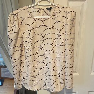 Ann Taylor Puff Sleeve Cream and Black Patterned Blouse